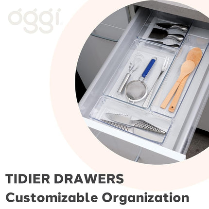 OGGI Clear Drawer Organizer - 6" X 9" (Set of 6) - Ideal for Organizing Kitchen Drawers, Office, Desk, Silverware, Kitchen Utensils, Cosmetics and Bathrooms