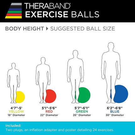 TheraBand Exercise Ball, Professional Series Stability Ball with 55 cm Diameter for Athletes 5'1" to 5'6" Tall, Slow Deflate Fitness Ball for Improved Posture, Balance, Yoga, Pilates, Core, Red
