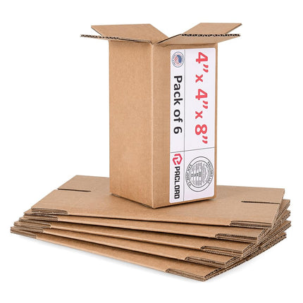 Paclord 6 Pack Small Cardboard Boxes 4" x 4" x 8" (L x W x H) - USA Made Packaging Boxes for Moving, Shipping or Storage - USPS, UPS, FedEx Approved