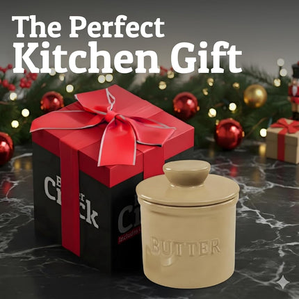 Priority Chef French Butter Crock for Counter with Water Line, On Demand Spreadable Butter, Ceramic Butter Keeper to Leave On Counter, French Butter Dish, Yellow [Khaki], Regular (GM-PC-Crock-KHK1)