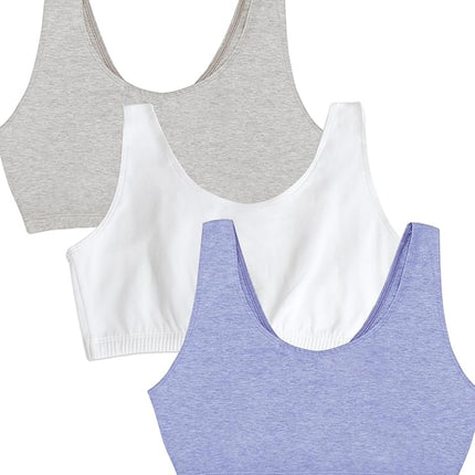 Fruit of The Loom Women'sBuilt-Up Sportsbra, Grey Heather/White/Blue Heather, Size 34(Pack of 3)