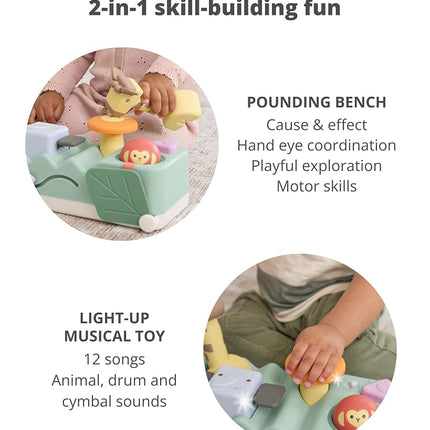 Skip Hop Tummy Time & Sitting Play Cause and Effect Musical Development Child Toy with 12 Animal Sounds, Lights, Music and 6 Activities, Geometric Wonders 2 in 1 Striking Bank