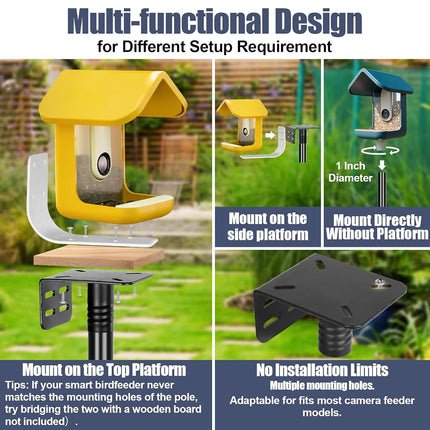 Gtongoko 80 Inch Bird House Pole Kit, Heavy Duty Adjustable Bird Feeder Pole for Outdoors with 5 Prongs Base, Universal Mounting Kit for Bird House and Bird Feeder, Black