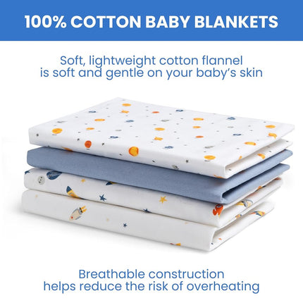 Delta Children 100% Cotton Flannel Baby Receiving Blankets for Girls and Boys � 30x30 Inches (Pack of 4), Space Exploration