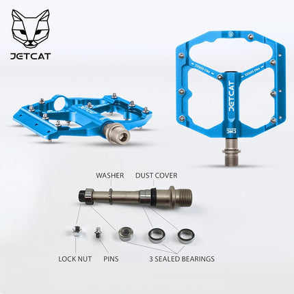 JETCAT Mountain Bike Pedals Flat - MTB Pedals Flat, Bicycle Pedals, Road Bike Pedals, BMX Pedals, for BMX MTN Road Gravel EBike, Specialized, Adults, Aluminum Metal Stamp 9/16" Light Blue