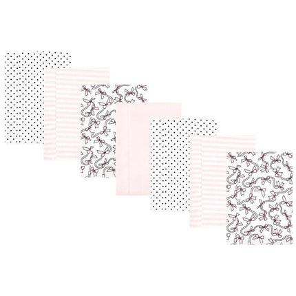 Hudson Baby Lot de 7 langes en flanelle de coton pour bébé unisexe, motifs nœuds roses, taille unique