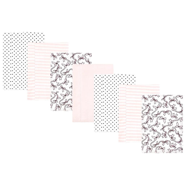 Hudson Baby Unisex Baby Cotton Flannel Burp Cloths, Pink Bows 7 Pack, One Size