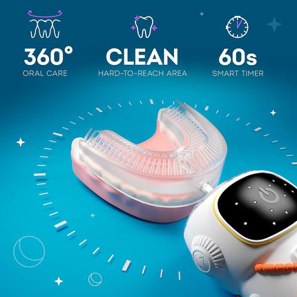 Bendi Sensory 360 Round U-Shaped Astronaut Design Mouthguard Electric Toothbrush for Kids Ages 2-7 - Automatic Memory Function - 5 Modes Toothbrush with Multiple Heads – Kids Travel Essentials