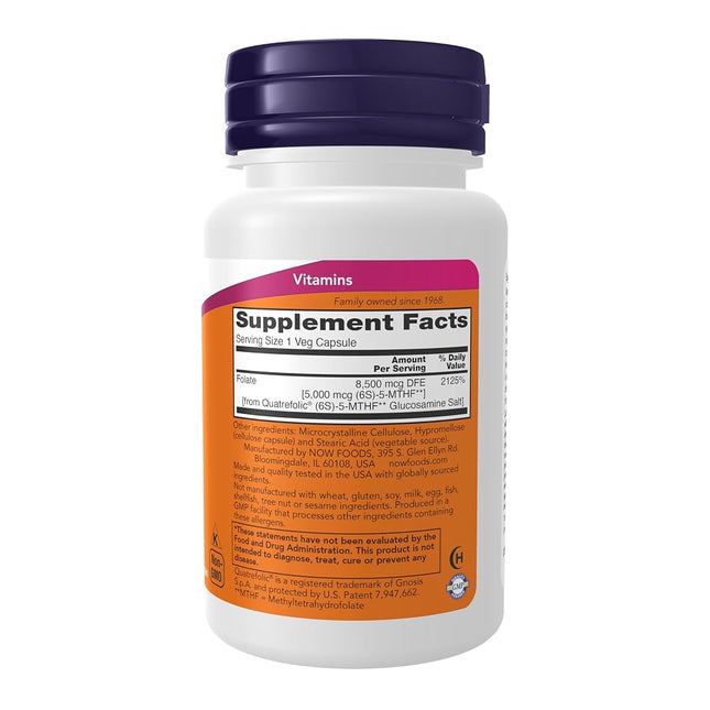 NOW Supplements, Methyl Folate 5000 mcg, Superior Bioavailability, 50 Veg Capsules