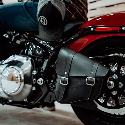 Dowco Willie & Max By - Triangulated Swingarm Bag For Harley-Davidson Softail Motorcycle - UV Protection - Maintenance Free Synthetic Leather - Black - Up To 9L Capacity [ 59776-00 ]