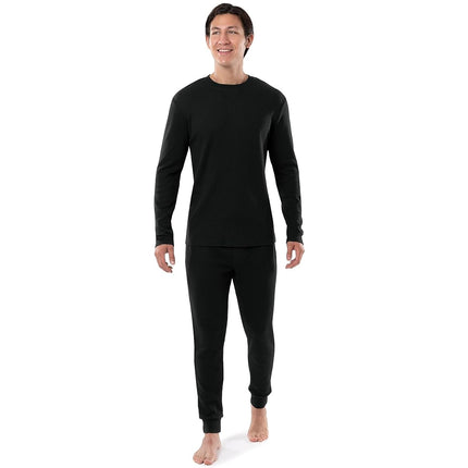 Conjunto de pijama de camiseta de cuello redondo de punto gofre y pantalón jogger para hombre IZOD, negro, XXL