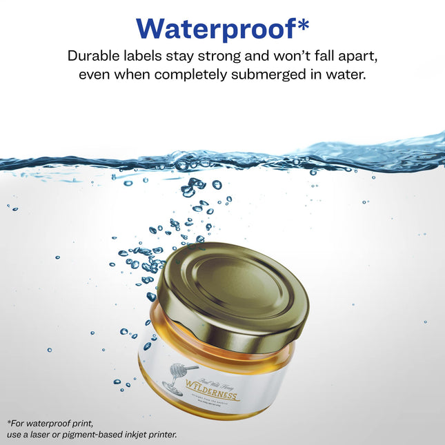 Avery Durable Waterproof Rectangle Labels with Sure Feed, 3" x 7", 75 Oil and Tear-Resistant Waterproof Labels, Print-to-The-Edge, Laser/Pigment-Based Inkjet Printable Labels