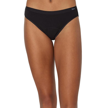 Hanes Women's Comfort, Bikini, Super Leaks Post-Partum & Period Underwear, 3-Pack, Black/Concrete Heather/Black, Black/Concrete Heather/Black, L