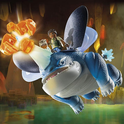Playmobil 71082 How to Train your Dragon: Nine Realms Plowhorn and D'Angelo, Dragon Toy with movable limbs, wings and TV characters, Fun Imaginative Role-Play, Playset Suitable for Children Ages 4+