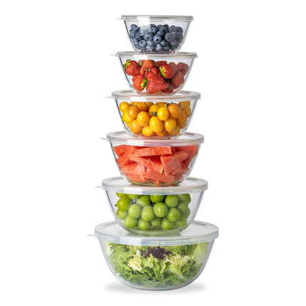 Cook with Color 12 Pc Glass Mixing Bowl Set with Lids – Borosilicate Glass Nesting Bowls for Cooking, Baking and Meal Prep, Gold Rim