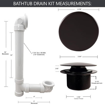 Westbrass 493244H-4-12 12" & 4" Bath Waste & Overflow Assembly with Tip-Toe Drain Plug and Illusionary Faceplate-SCH. 40 PVC Pipe, Oil Rubbed Bronze