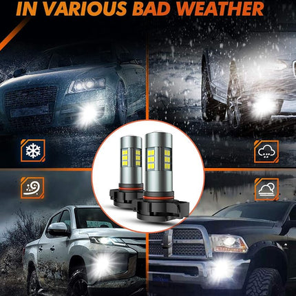SEALIGHT 5202 LED Fog Lights Bulbs, 6000K Xenon White, 27 SMD Chips DRL Bulbs, 5202 5201 PS19W PS24W LED Fog Light, Pack of 2