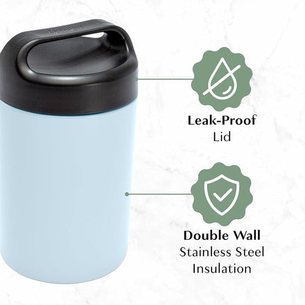 Goodful Vacuum Sealed Insulated Food Jar with Handle Lid, Stainless Steel Thermos, Lunch Container, 16 Oz, Sky Blue