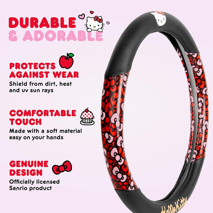 Sanrio Hello Kitty Bows Car Steering Wheel Cover, Universal Fit Cute Car Accessories for Women Styli