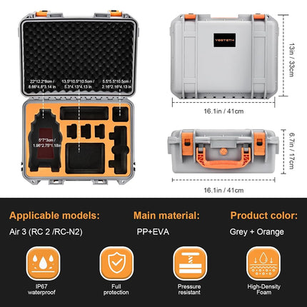 YETEETH Hard Case for DJI Air 3, Waterproof Pressure Resistant Carrying Case for DJI Air 3 Accessories - Fits DJI RC 2/RC-N2 (Included Should Strap)