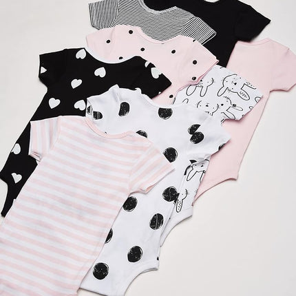 Gerber baby-girls 8-pack Short Sleeve Onesies Bodysuits, Pink Bunny, 12 Months