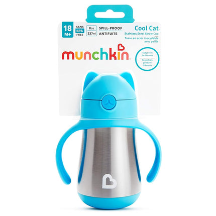 Munchkin Cool Cat Stainless Steel Straw Cup - Blue (8oz/240ml)