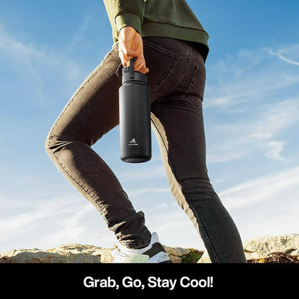 POWCAN 946 ml Insulated Water Bottle, 2-in-1 Straw & Spout Lid, Leakproof, BPA-Free, Double Wall Stainless Steel, Keeps Cold 24H, for Gym, Travel (Dark Knight)