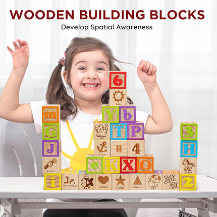 SainSmart Jr. Wooden Alphabet Building Blocks 1.73in, 30pc, Montessori 3+