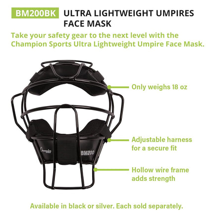 Champion Sports BM200BK Lightweight Umpire Face Mask, Black