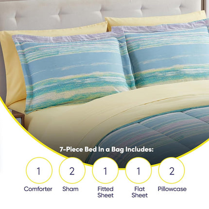 Juego de edredón de 7 piezas Sweet Home Collection, color liso, manta de microfibra suave para todas las estaciones y sábanas de microfibra de lujo, Sorento, matrimonial