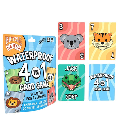 Bicycle Waterproof 4-in-1 Card Games Set Plastic Deck Family Travel Pack | 4 games in 1 Ages 6 and up