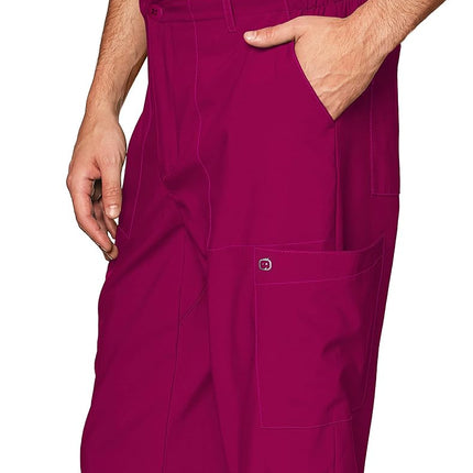 WonderWink Men's Flat Front Cargo Pant, Wine, Large