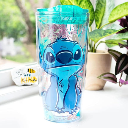 Gobelet de voyage en acrylique Disney Lilo & Stitch avec couvercle coulissant | Grand gobelet pour boissons froides, jus, limonade | Essentiels pour la maison et la cuisine, cadeaux et objets de collection mignons | Contient 590 ml
