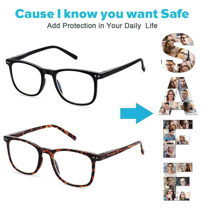 Blue Light Blocking Glasses, Blue Blocker Computer Glasses for Men Women, Anti Glare 400 UV & Eye Strain Fake Square Glasses, Tortoise + Black, 0.00X