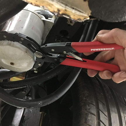 Powerbuilt 942068 Self-Adjusting Oil Filter Pliers, Red