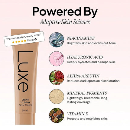 Luxe Color Changing Foundation for Women – Instantly Adapts to Your Skin Tone – Buildable Light-to-Medium Coverage – 12-Hour Wear – Natural Dewy Finish (Light)