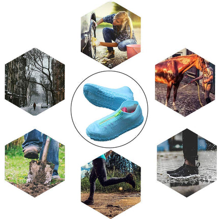 Shiwely Silicone Waterproof Shoe Covers, Upgrade Reusable Overshoes with Zipper, Resistant Rain Boots Non-Slip Washable Protection for Women, Men (XL (Women 10-13.5, Men 11.5-14), Blue)
