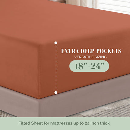Elegant Comfort Luxurious 1500 Premium Hotel Quality Microfiber 4-Piece Sheet Set, 18-24 Inches Deep - Extra Deep Pocket Sheets - Ultra Soft 4PC Deep Pocket Sheets, King, Coral