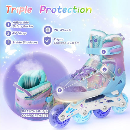 Kids Inline Skates for Girls and Boys -Purple Blades Roller for Kids Youth Age 7 8 9 10 - Adjustable All Light up Wheels Indoor Outdoor Sports
