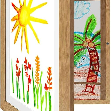 Americanflat Kids Artwork Display Frame Changeable (Dark Oak) - Magnetic Door Holds 100 Art Pieces - A4 Size Display with Mount or 10x12.5 Without Mount - My Mini Masterpiece