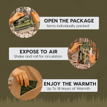 IRIS USA Hand Warmers, Extra Large - 30 Individual Warmers, Up to 18-Hour Heat Packs for Hot Hands Feet & Body, Unique Camo Pattern, Disposable Portable Pocket Warmers Bulk for Camping Skiing Outdoor
