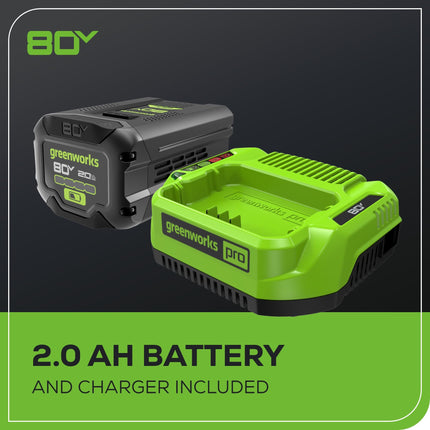 Cortasetos sin escobillas Greenworks 80V 26", batería de 2.0Ah y cargador de 2A