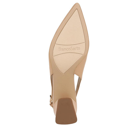 Franco Sarto Womens Racer Slingback Low Block Heel Pointed Toe Pump, Beige Nude Leather, 7 Wide