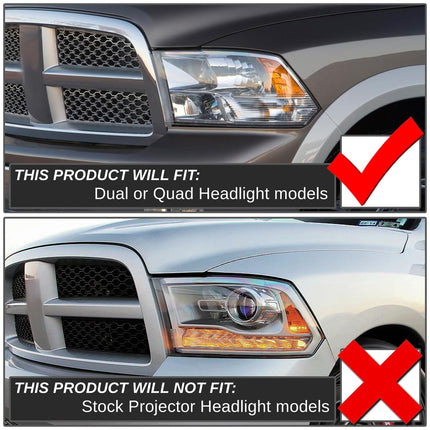 DNA Motoring HL-OH-DR09QUA-BK-AM Faros delanteros ámbar negros compatibles con Ram 1500-5500 de 10-18, aptos para modelos de faros dobles o cuádruples