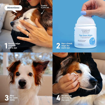 Veterinary Formula Smart Coat Complex Tear Stain Wipes for Dogs & Cats, 100 CT – Gently Wipe Away Debris and Clean Stains Around The Eyes of Pets, Fragrance-Free and Pre-Saturated
