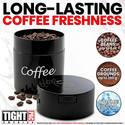 Coffeevac 1/2 LB – Patented Airtight Container | Multi-use Vacuum Container Works as Smell Proof Containers for Ground Coffee and Coffee Bean Containers. Black with Logo