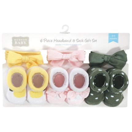 Hudson Baby Girl's Headband and Socks Giftset, Yellow Green Lemon, One Size
