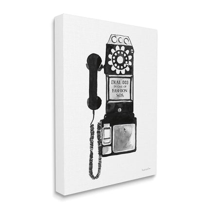 Stupell Industries Marcar en caso de S.O.S. de moda Teléfono vintage, diseñado por Mercedes Lopez Charro, lienzo para pared, 24 x 30, blanco