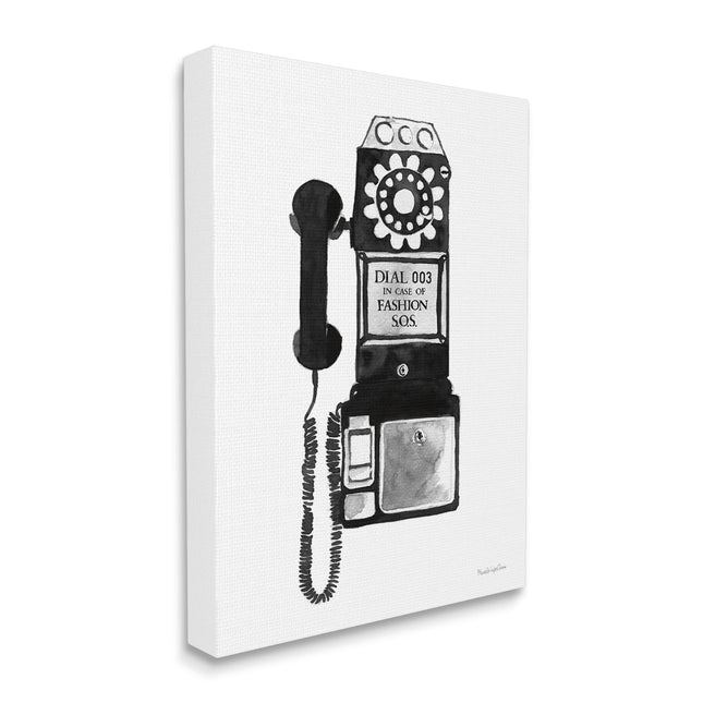 Stupell Industries Dial in Case of Fashion S.O.S. Vintage Telephone, Designed by Mercedes Lopez Charro Canvas Wall Art, 24 x 30, White