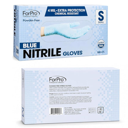 ForPro Disposable Nitrile Gloves, Chemical Resistant, Powder-Free, Latex-Free, Non-Sterile, Food Safe, 4 Mil, Blue, Small, 100-Count